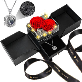 Lebana 2-in-1 preserved rose necklace with double roses keepsake.