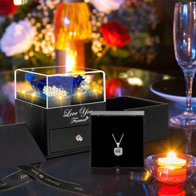 Lebana double heart necklace inside the rose box for a romantic reveal