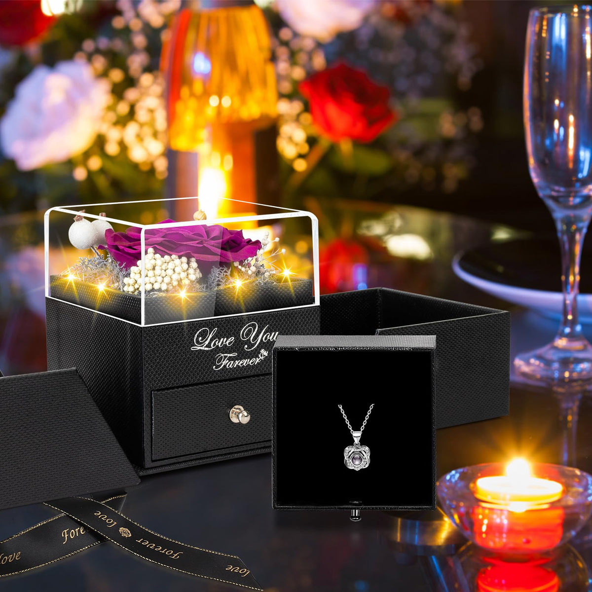Lebana double heart necklace engraved I LOVE YOU in 100 languages.