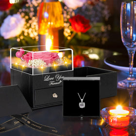 Lebana gift box with rose and necklace ready for gifting.