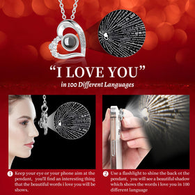 Lebana I Love You necklace displays 100 languages as a unique romantic message.