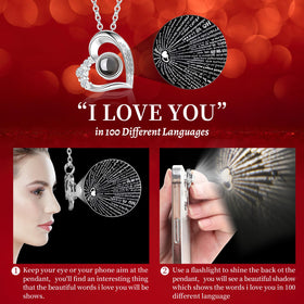 Lebana I Love You necklace close-up showing the 100-language stone.