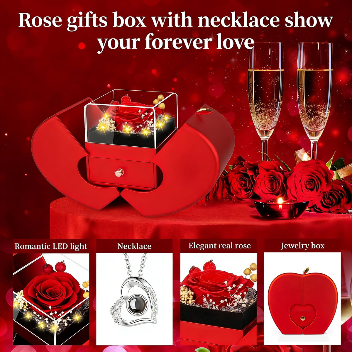 Lebana illuminated rose gift box glowing softly for a ceremonial presentation.