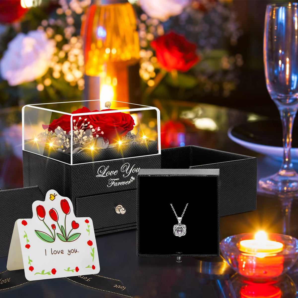 Lebana magnetic preservation box protects the preserved rose.