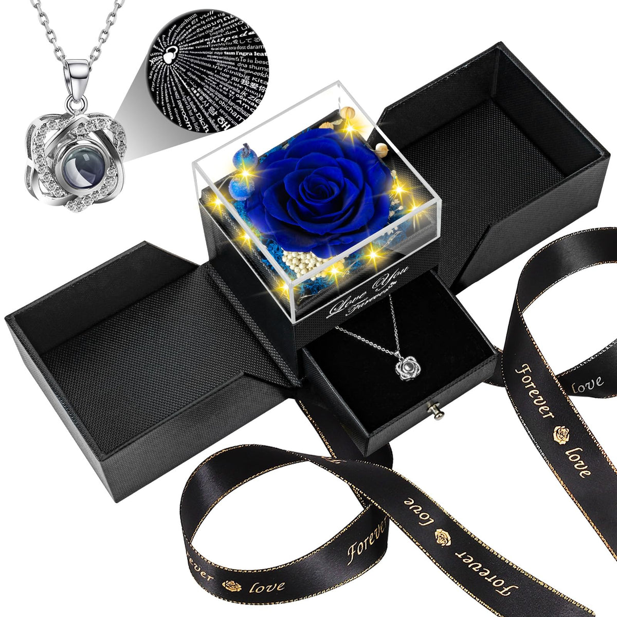 Lebana preserved blue rose with vibrant color and no maintenance requirements
