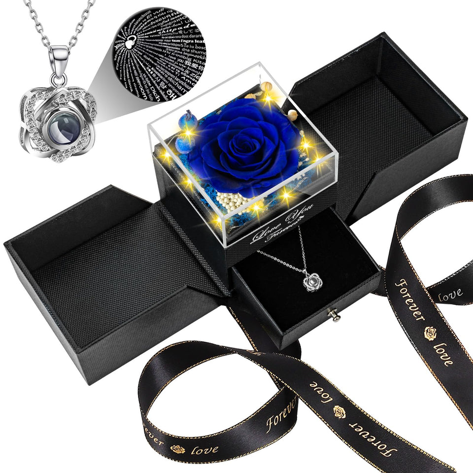 Lebana preserved blue rose with vibrant color and no maintenance requirements