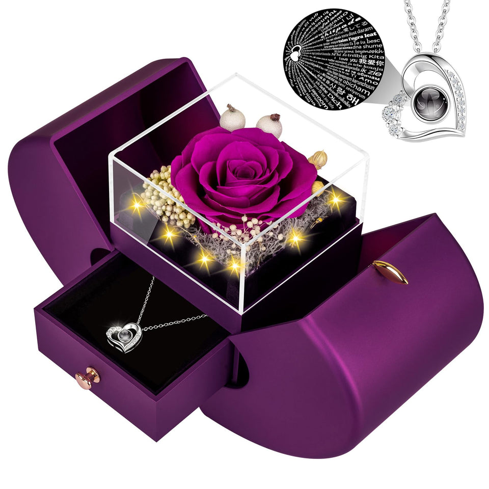 Lebana preserved-rose-necklace with I Love You pendant, a timeless keepsake.