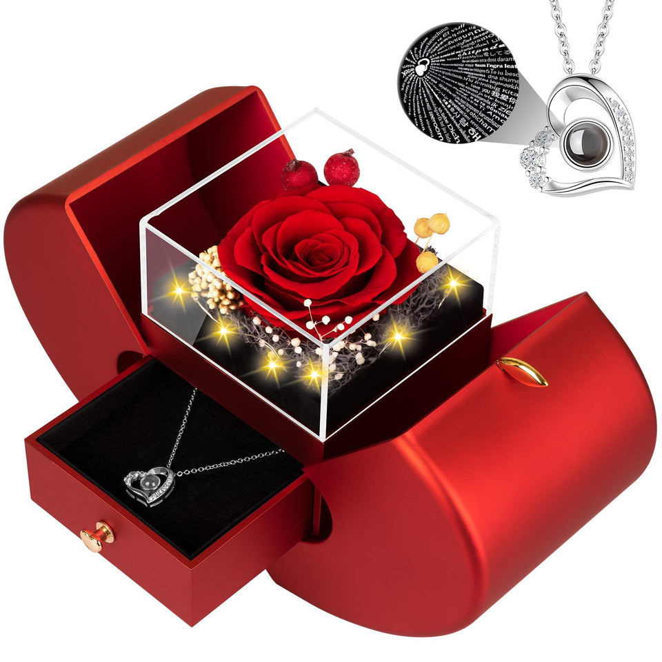 Lebana preserved rose necklace set showcasing eternal romance and keepsake jewelry.