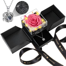 Lebana preserved rose with necklace inside box, a romantic keepsake.