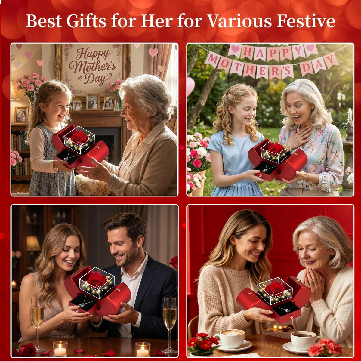 Lebana romantic gift packaging with rose and necklace for special occasions.