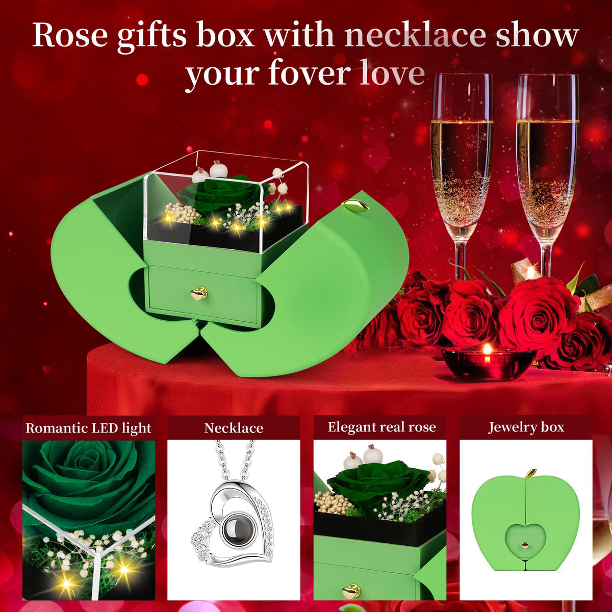 Lebana rose box with lighting enhances romantic presentation beautifully.