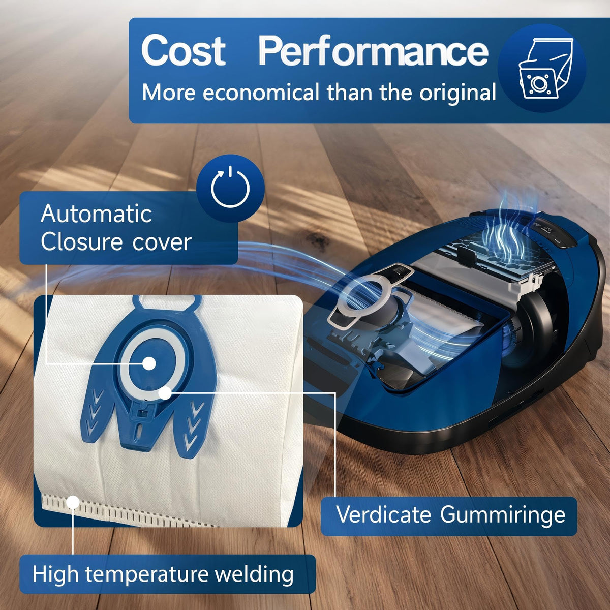 Lebenswuerze Miele-compatible dust bags in sturdy box for easy storage.