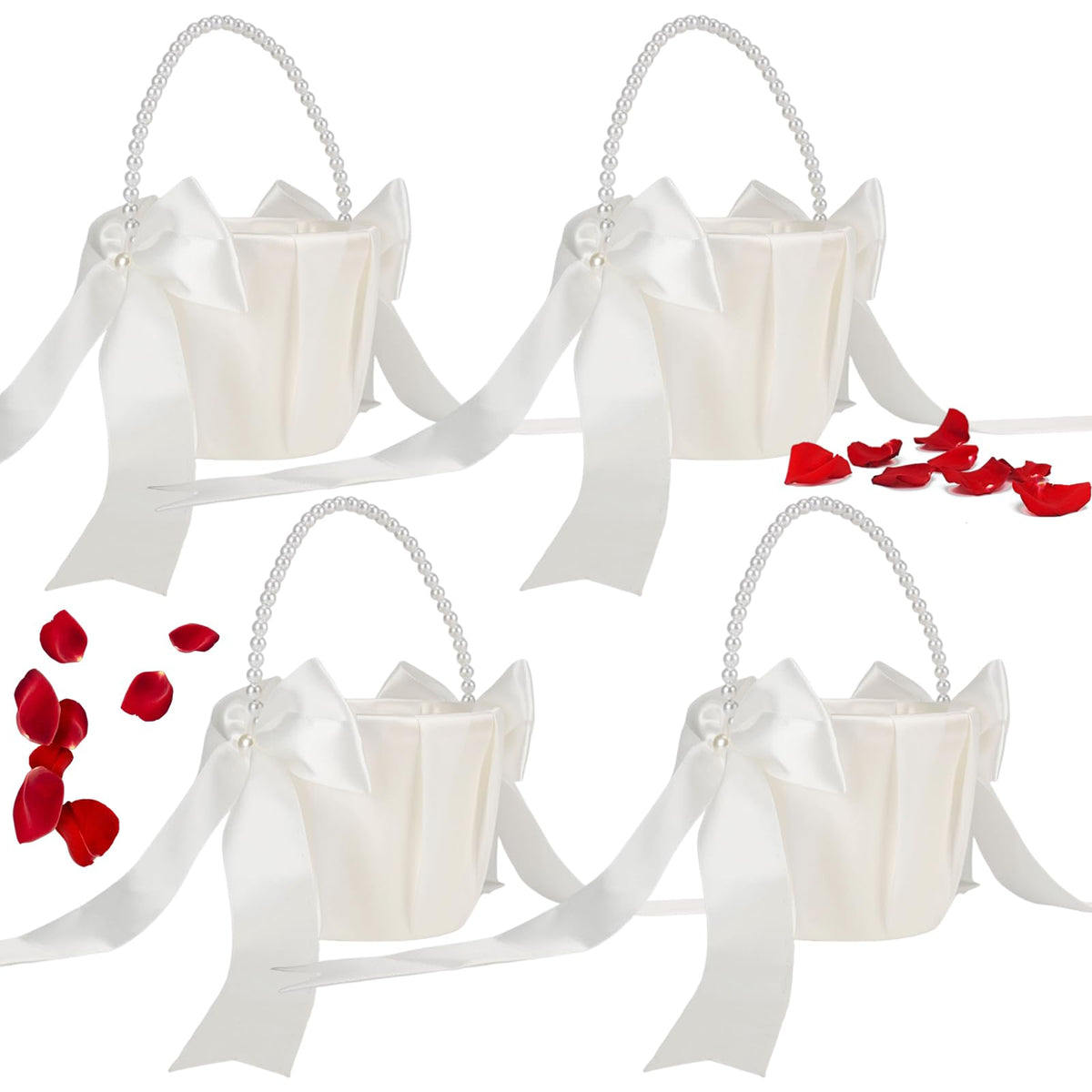Lebsitey 4-piece flower girl baskets with pearl handles for elegant aisle moments.