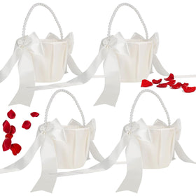 Lebsitey 4-piece flower girl baskets with pearl handles for elegant aisle moments.