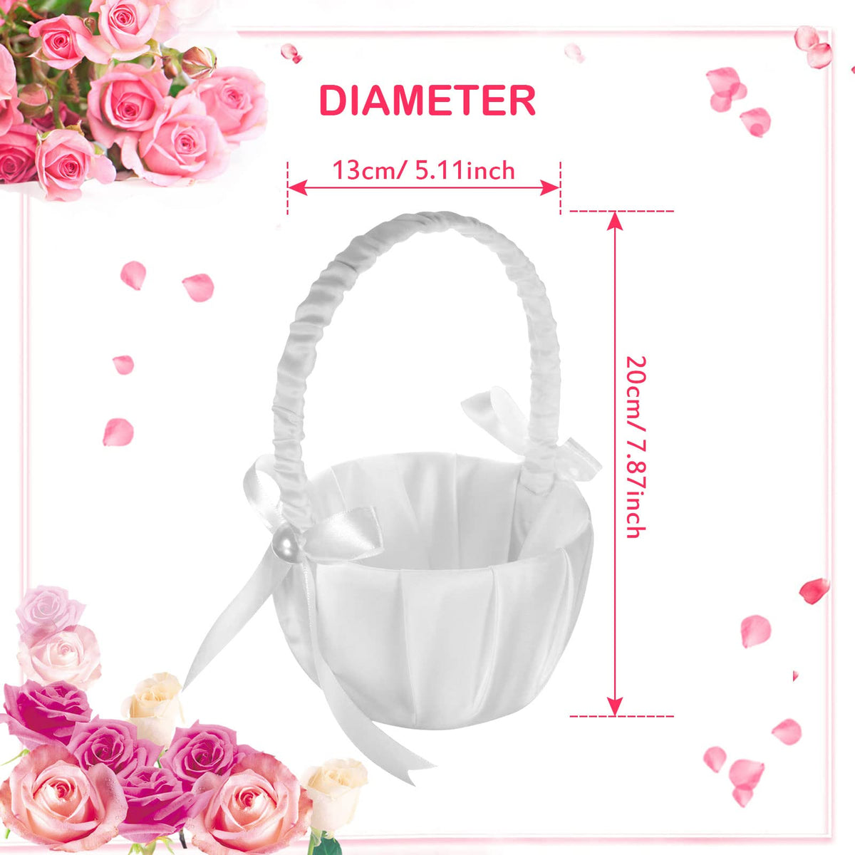 Lebsitey flower basket handle closeup in satin, showing smooth texture and sturdy construction.