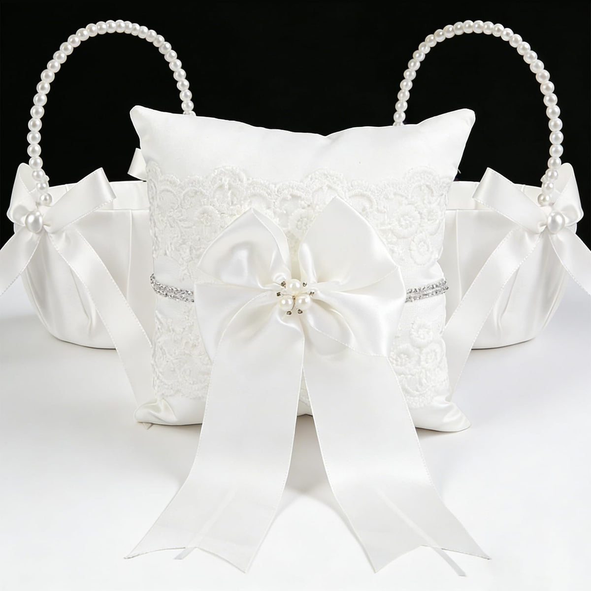 Lebsitey flower girl baskets with pearl handle for elegant petal scattering