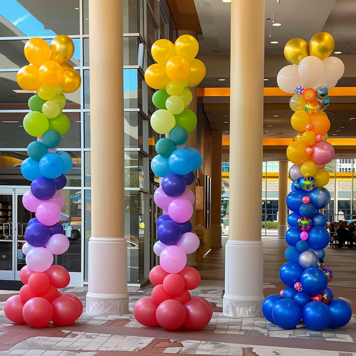 Lechay Balloon Column Height Adjustment illustrating 2 ft to 6.6 ft range
