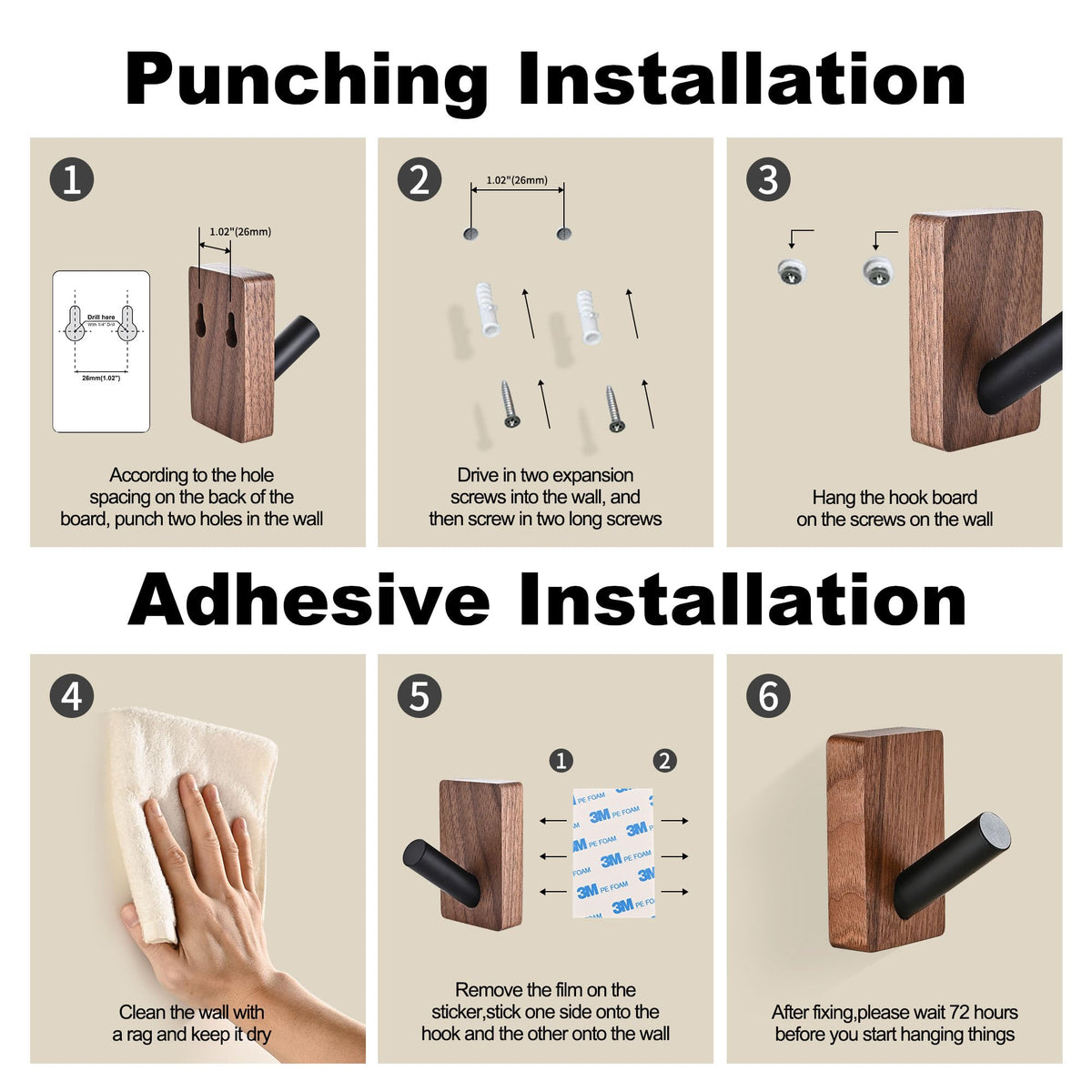 LECHYN walnut-base hook with durable mounting for long-lasting use.