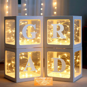 Ledido 2026 graduation balloon box set shows elegant white-clear design for events.