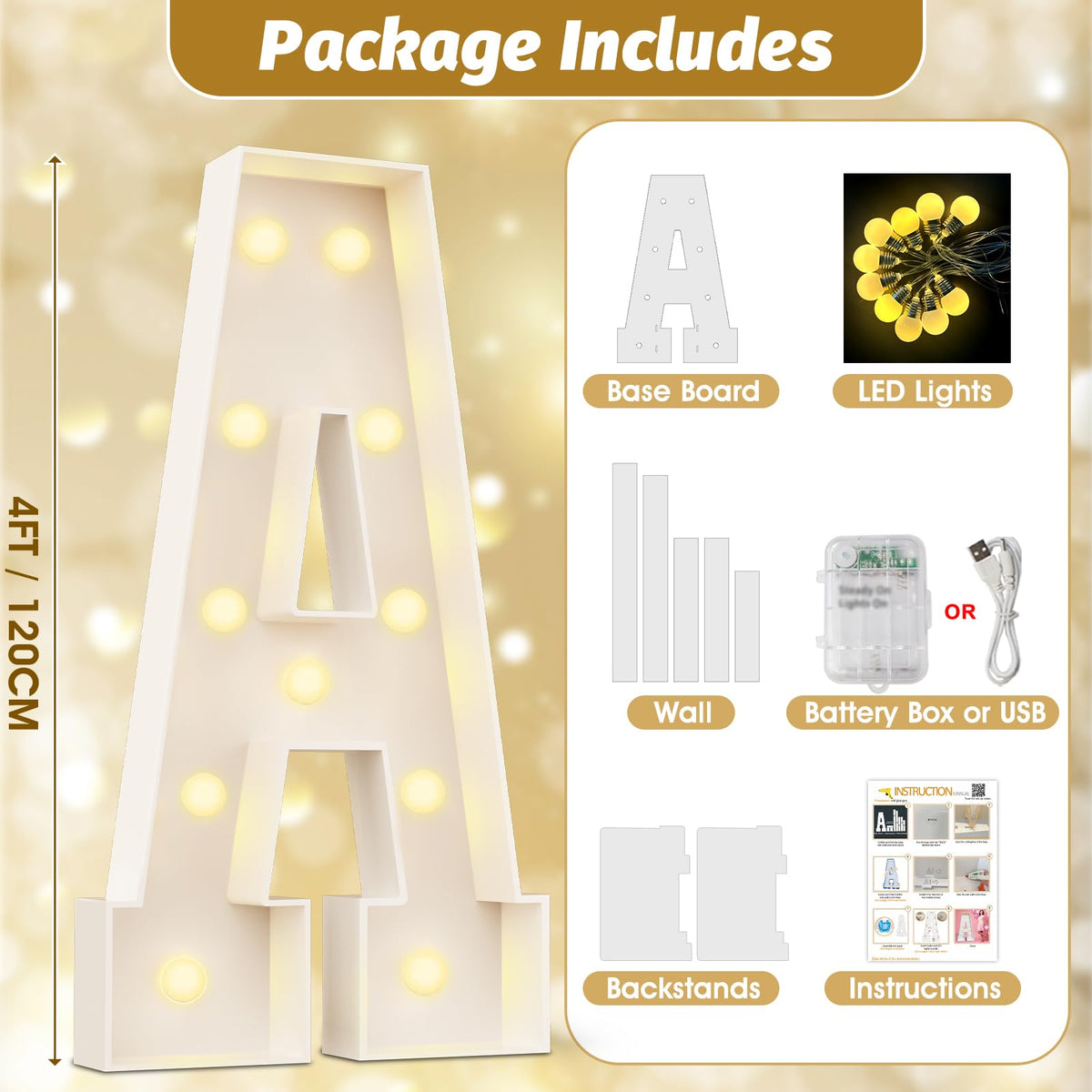 Ledido 4FT marquee letters O elevate baby shower decor with luminous charm.