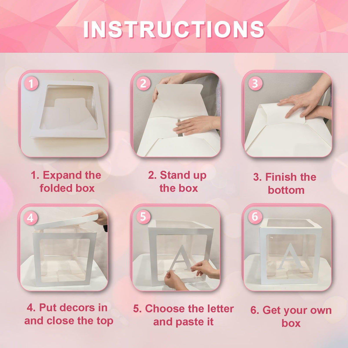 Ledido baby shower party display with clear boxes and letters.