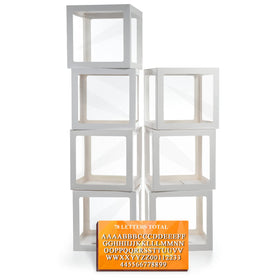 Ledido clear balloon boxes showing seven white baby boxes for elegant party decor.