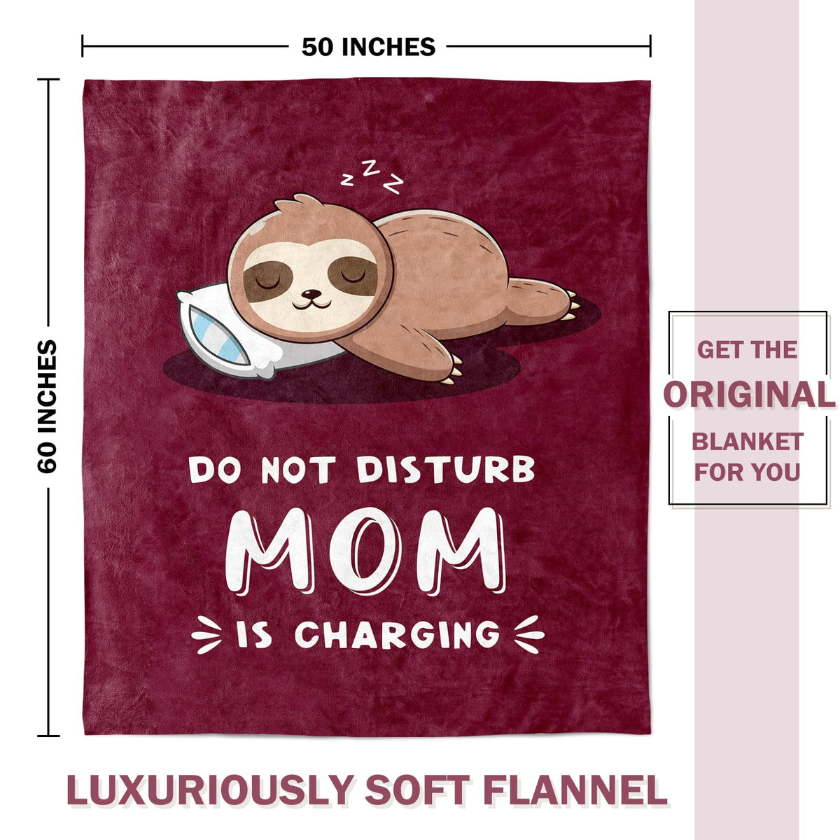 Leebbsin burgundy sloth blanket on sofa, brightens living space with playful design.