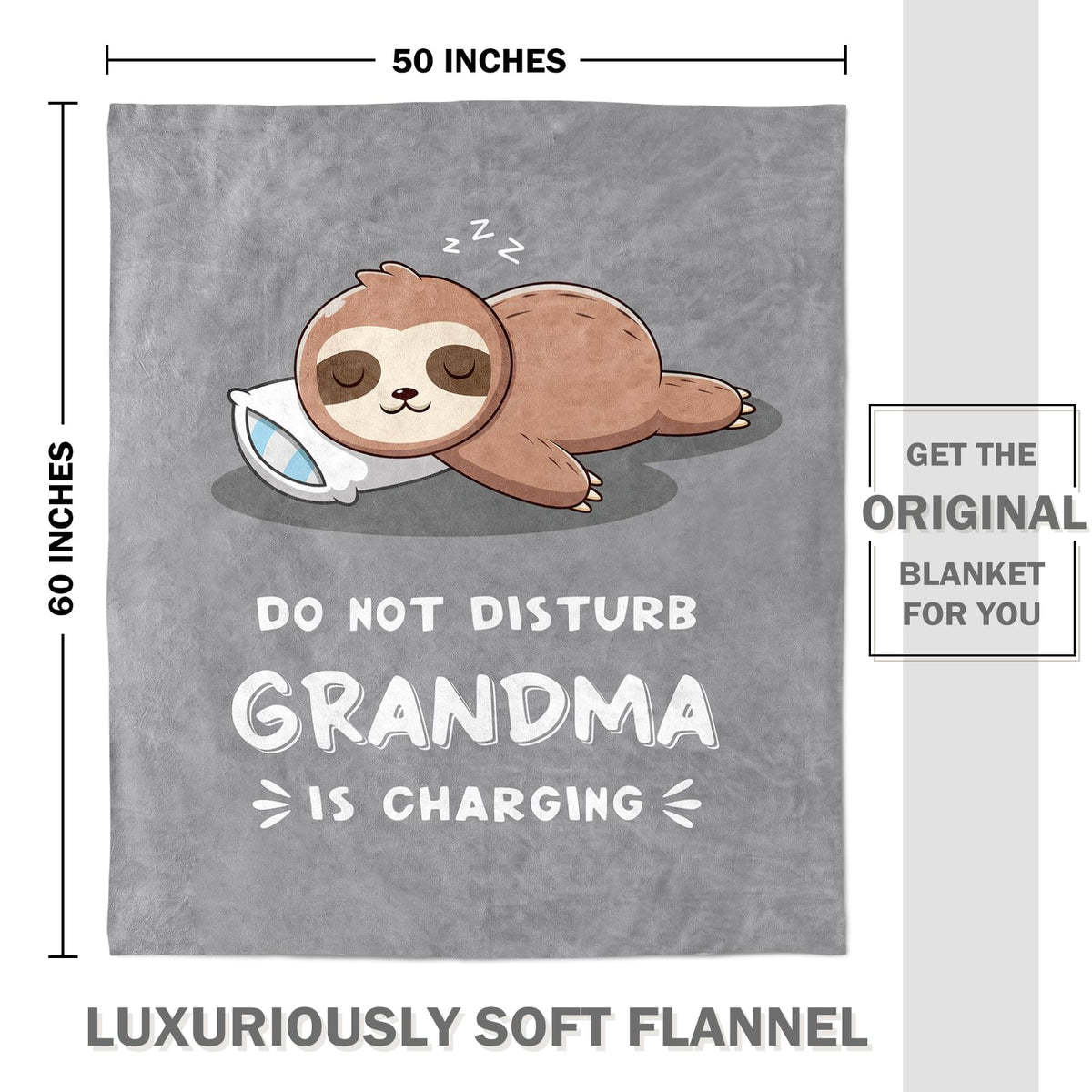 Leebbsin grandma charging sloth blanket close-up shows durable fleece and plush comfort