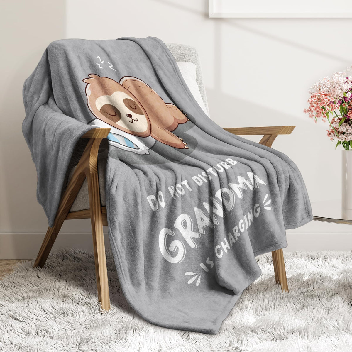 Leebbsin grandma charging sloth blanket grey color complements cozy home decor