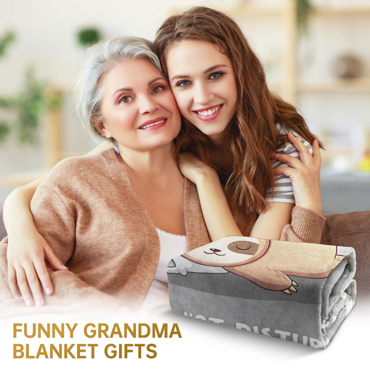 Leebbsin grandma charging sloth blanket on sofa showcases soft plush lining and comfort