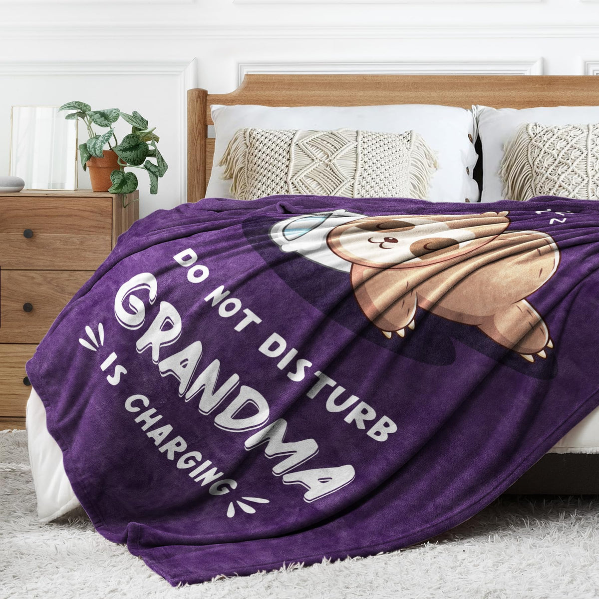 Leebbsin grandma sloth blanket care instructions highlight easy washing and care