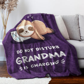 Leebbsin grandma sloth blanket folded, ready for gifting