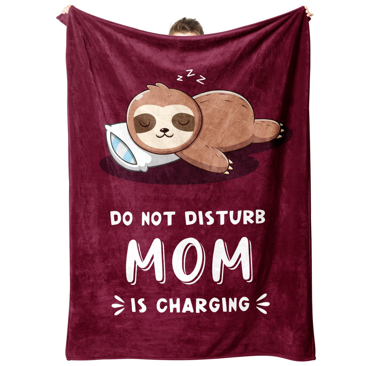 Leebbsin Mom Sloth Blanket in burgundy, cozy cuddle for chilly evenings.