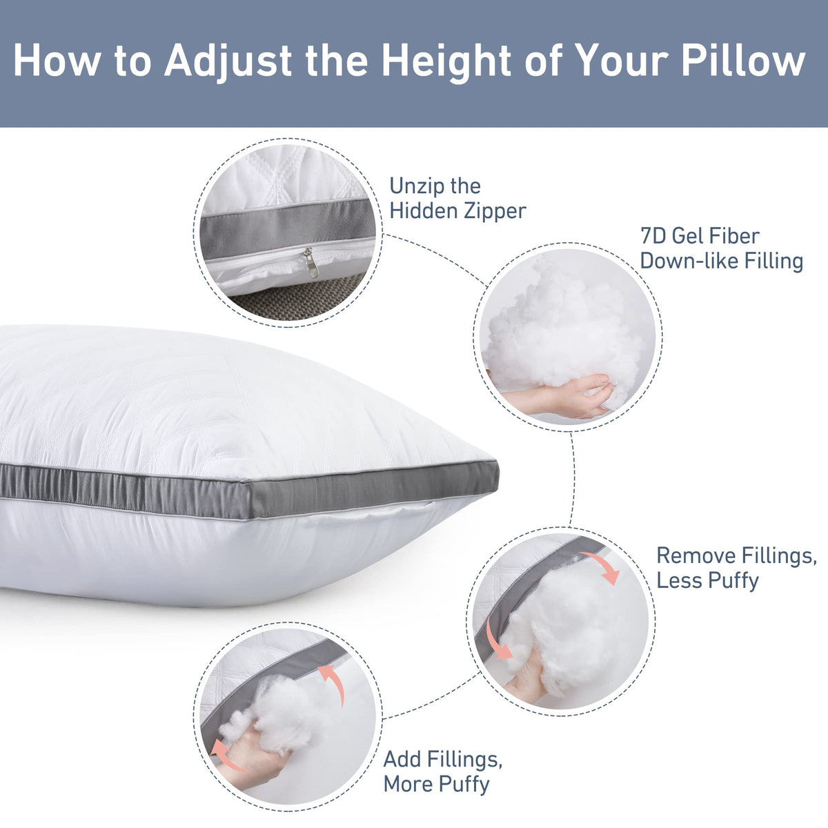 7D microfiber filling in Leeden pillow provides soft, supportive plushness