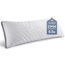 Leeden body pillow insert shown in a full-length side-sleep position for comfort
