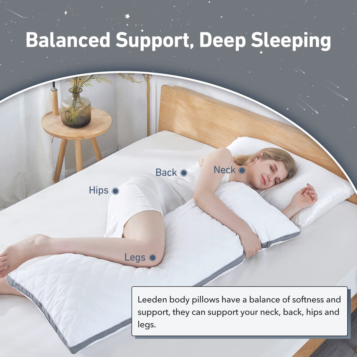 Leeden body pillow demonstrates solid 6.5 lb weight for stable support