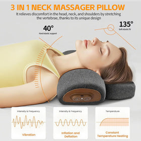 Leedpart neck massager pillow shows deep-kneading vibration for sore shoulders.