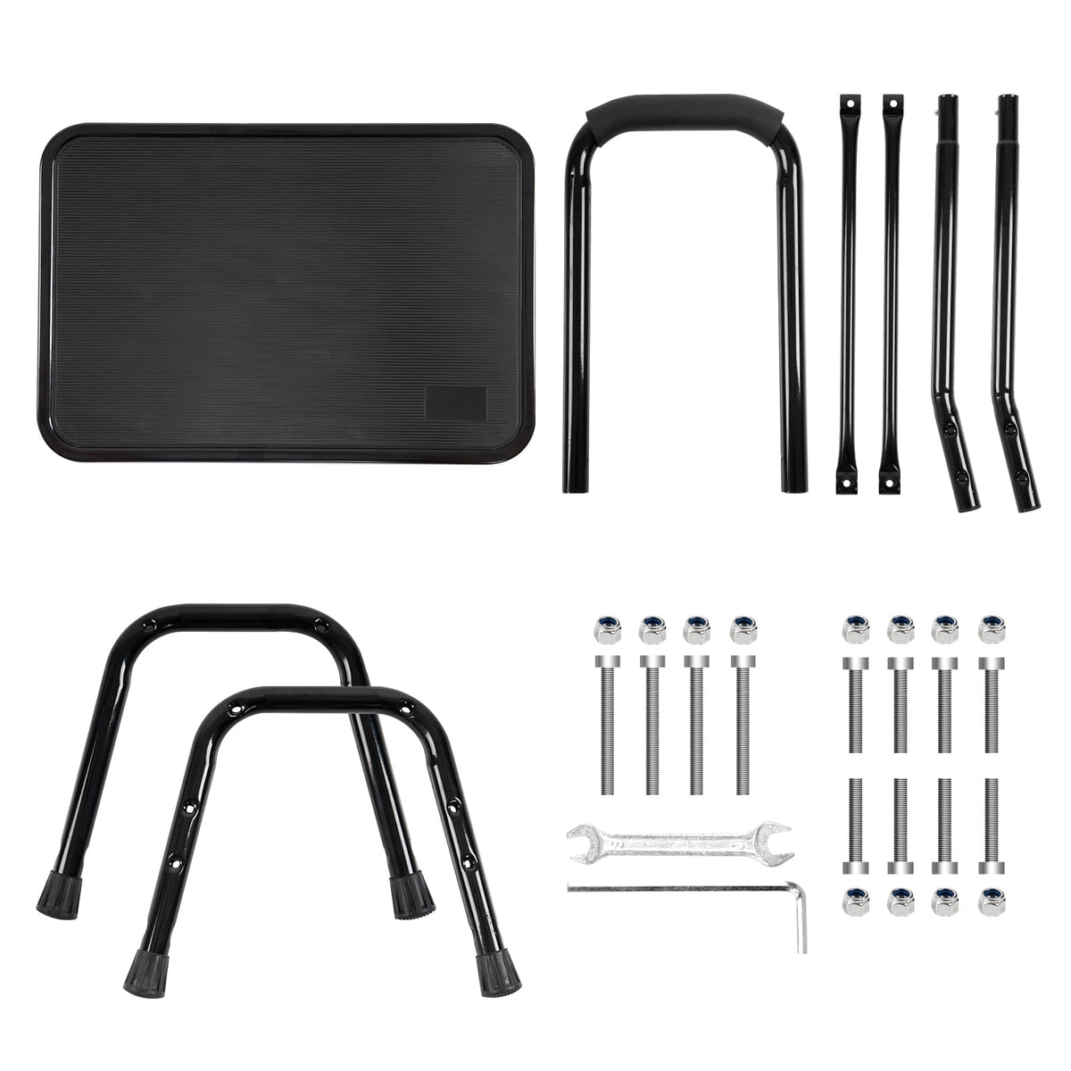 Leekpai black steel step stool blends with decor and resists dirt
