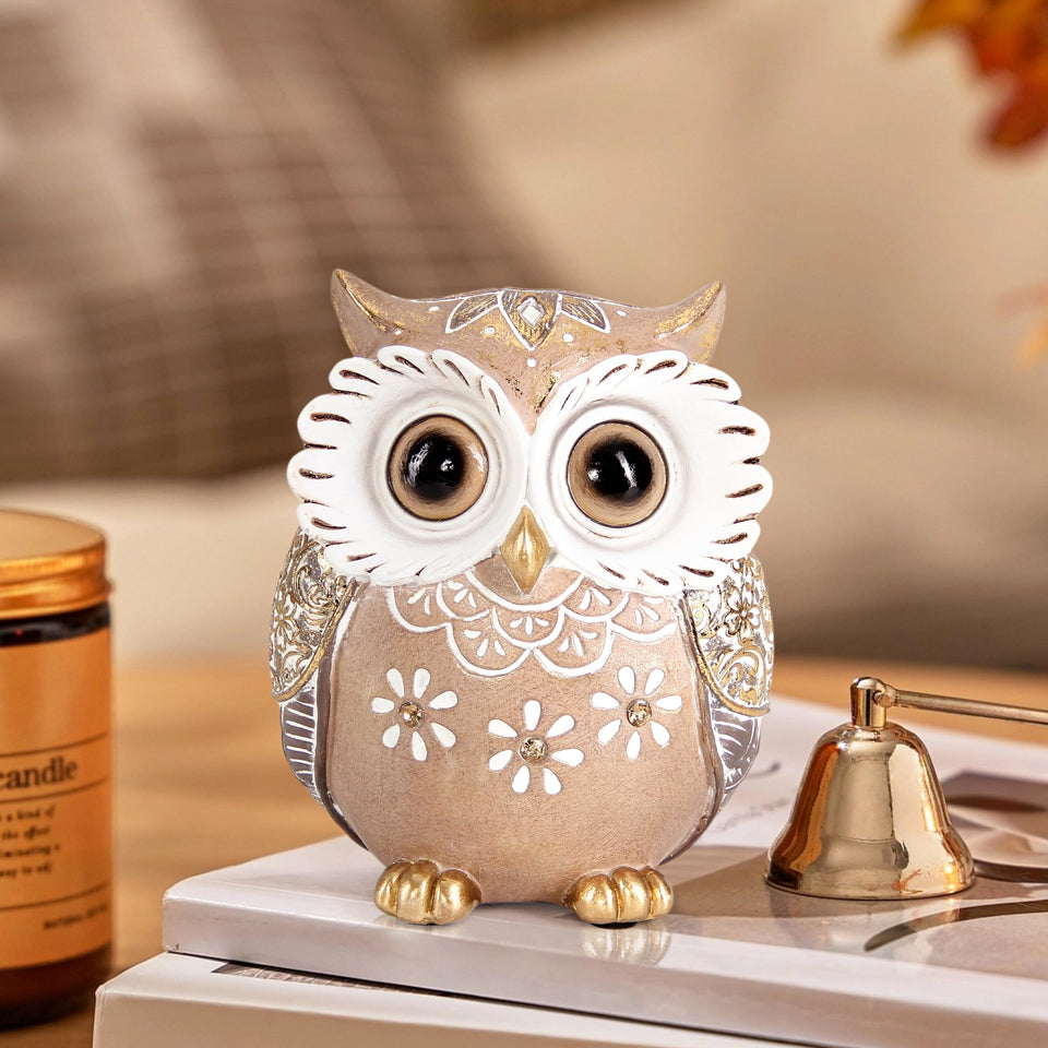 Leekung Owl Figurine with hand-painted detail enhances shelf decor.