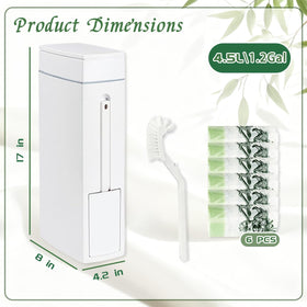 Leemeexaa trash can with toilet brush holder organized in a bathroom.