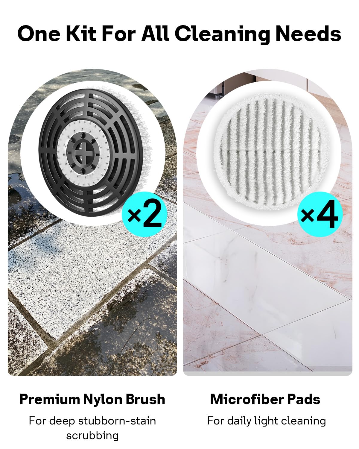 Leemone deep-clean combo with nylon brushes then microfiber pads.