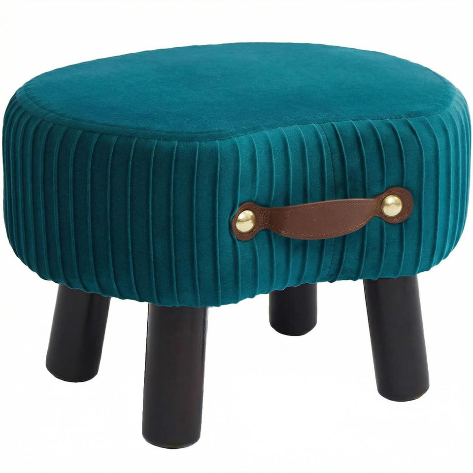 Leesingdo Peacock Blue Velvet ottoman footstool with sturdy legs for everyday comfort.