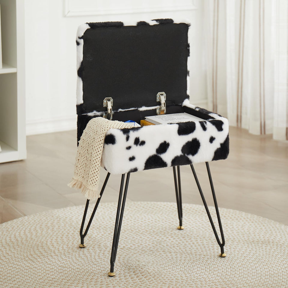 Leesingdo vanity stool with faux fur provides cozy seating for makeup routines.