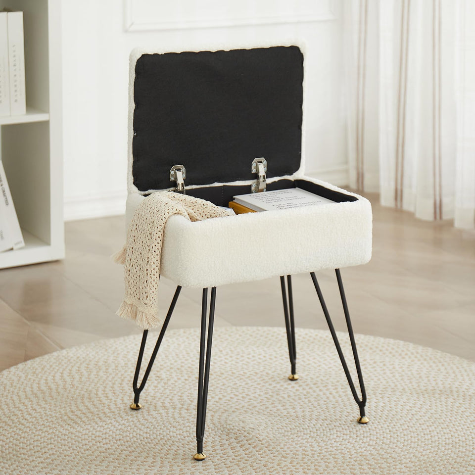 Leesingdo vanity stool with faux teddy fur, plush seating for makeup sessions.