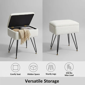 Leesingdo vanity stool flip-top storage opens to reveal hidden compartment.