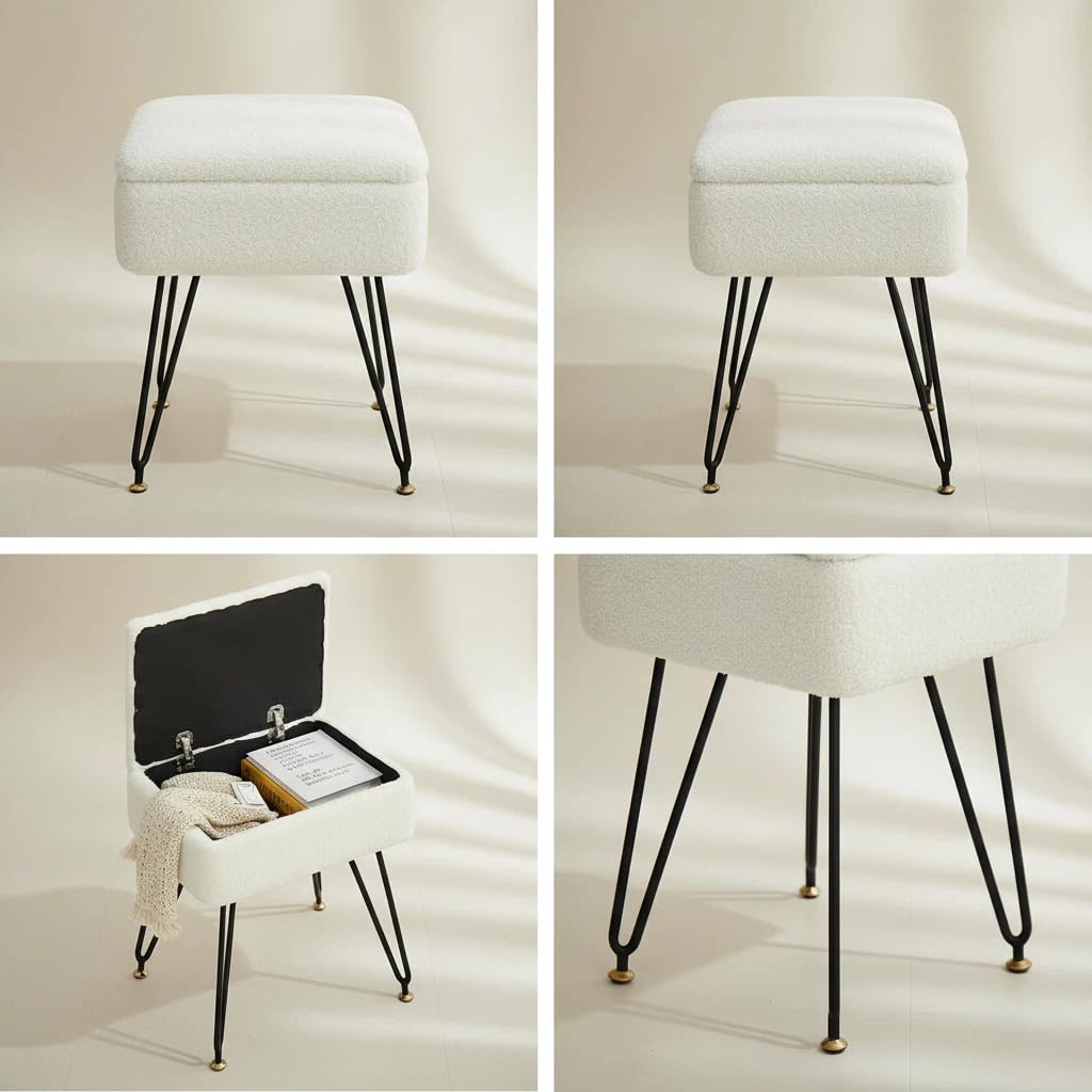Leesingdo hidden storage in vanity stool keeps cosmetics organized and within reach.