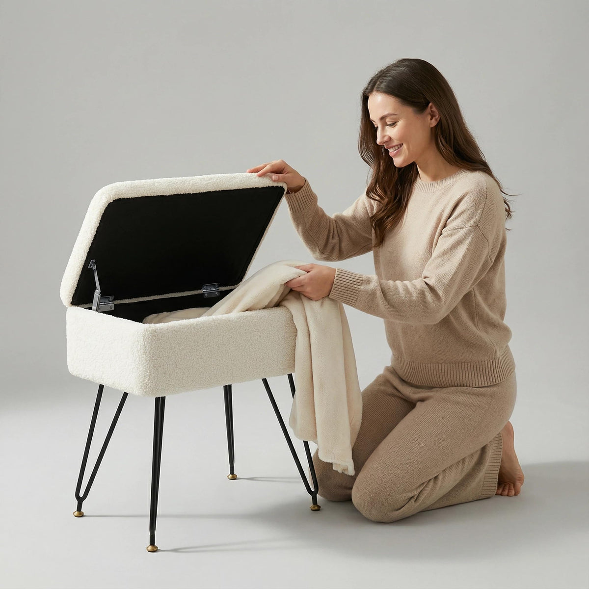 Leesingdo white vanity stool complements modern bedroom decor beautifully.