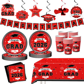 Leetous grad plates 9inch provide sturdy red and black dining for a polished graduation reception.