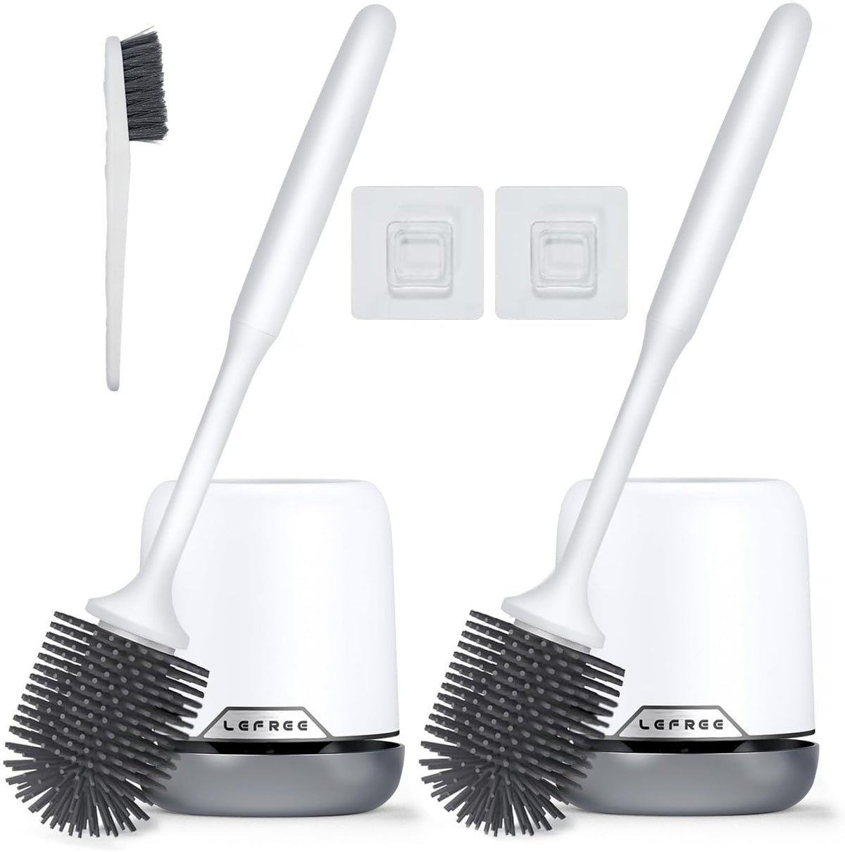 Lefree silicone toilet brush set with ventilated holder for clean, dry storage.