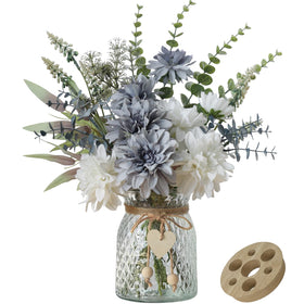Leftover dahlia bouquet in vase for a durable, color-rich centerpiece.